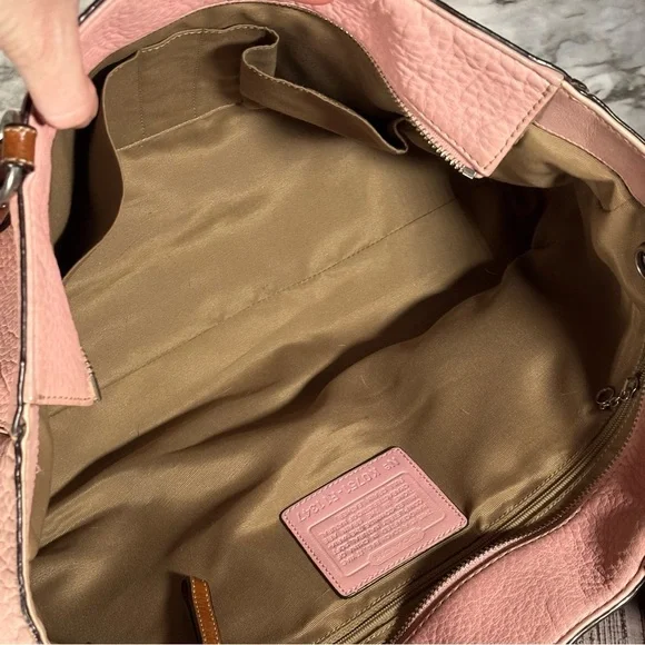 Coach Pink and Brown Leather Tote Bag Purse Double Handles - Picture 12 of 14